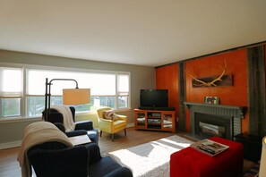TV, fireplace