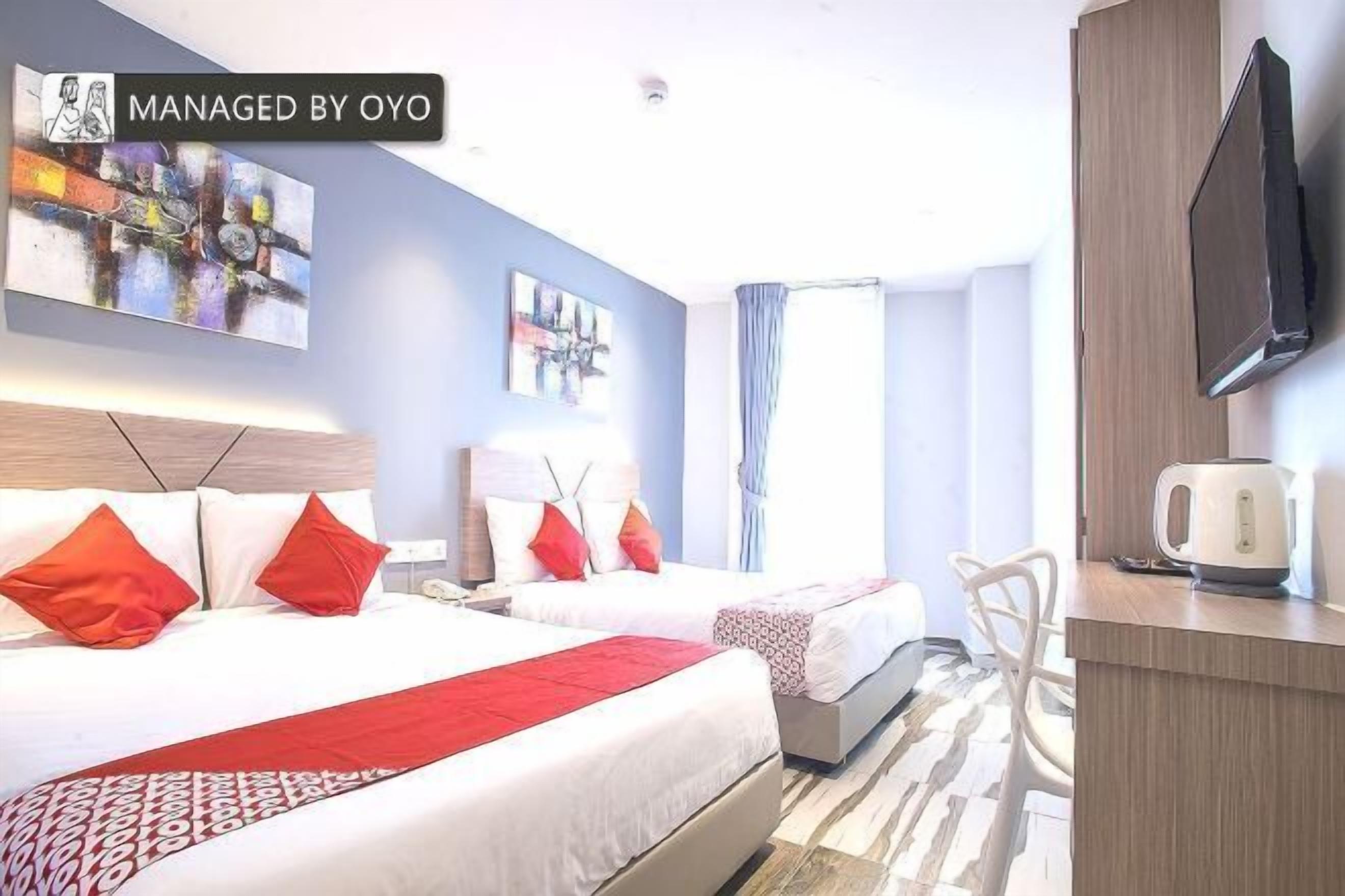 Desk, laptop workspace, free WiFi, bed sheets