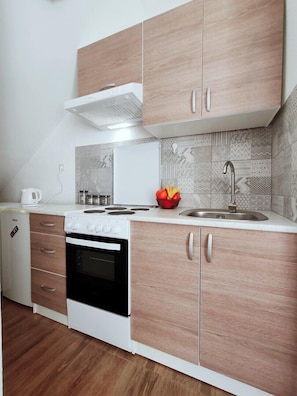 Fridge, oven, stovetop, coffee/tea maker