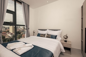 Pillowtop beds, desk, laptop workspace, free WiFi