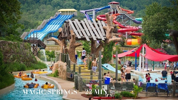 A water park with multiple slides and a wooden structure resembling a tree. - Lake Hamilton Carriage House, 5 bed, 3.5 bath, Sleeps 17, Game rm, pet friendly! (Hot Springs)