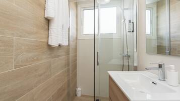 Hair dryer, towels, toilet paper