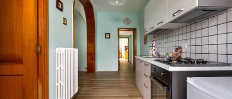 Fridge, stovetop, cookware/dishes/utensils