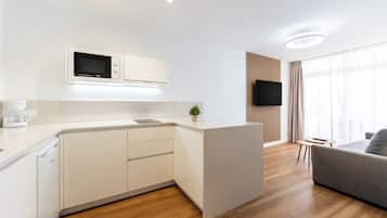 Fridge, microwave, electric kettle