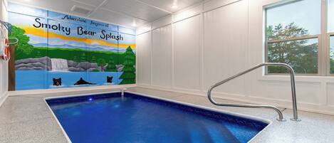 Innendørsbasseng og et oppvarmet basseng