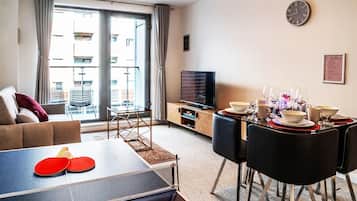 TV, ping pong, books