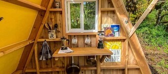 Comfy Creekside A-Frame w/ Firepit, Sauna, and BBQ