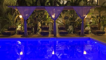Outdoor pool, open 10:00 AM to 9:00 PM, pool umbrellas, pool loungers