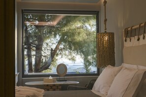 Design-Studiosuite, 1 Queen-Bett, Meerblick, Poolseite | Bettwäsche aus ägyptischer Baumwolle, hochwertige Bettwaren