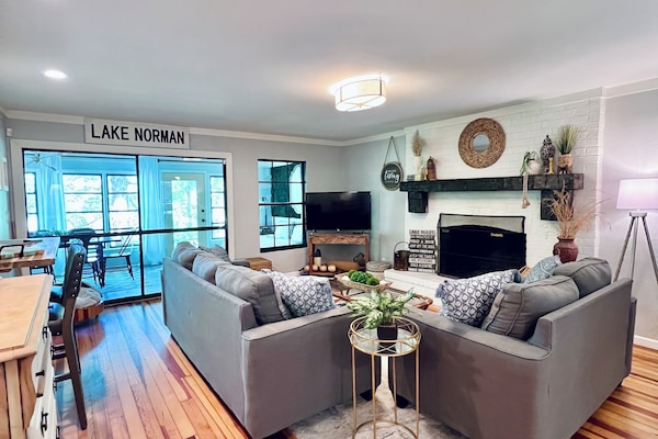 Smart TV, chimenea y libros