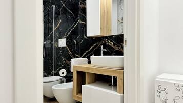 Ducha, secador de pelo, bidé y toallas