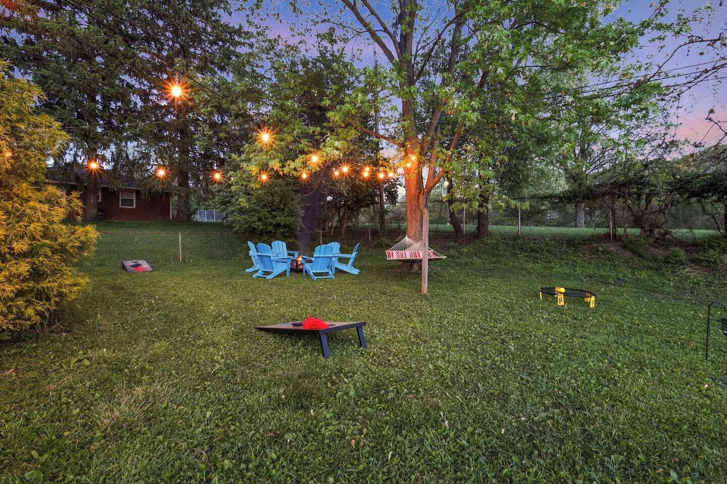 Cornhole, ladder ball and Spikeball are ready in the backyard, which is shared with guests staying in the other half of the duplex.