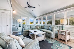Fireplace, DVD player - The Driftwood Cottage on Bald Head Island Ocean View Four Bedrooms (Bald Head Island)