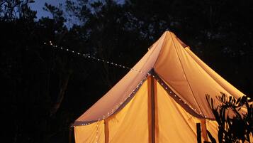 Experience the great outdoors in a cozy tent surrounded by nature.