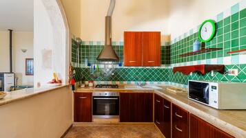 Fridge, stovetop, cookware/dishes/utensils