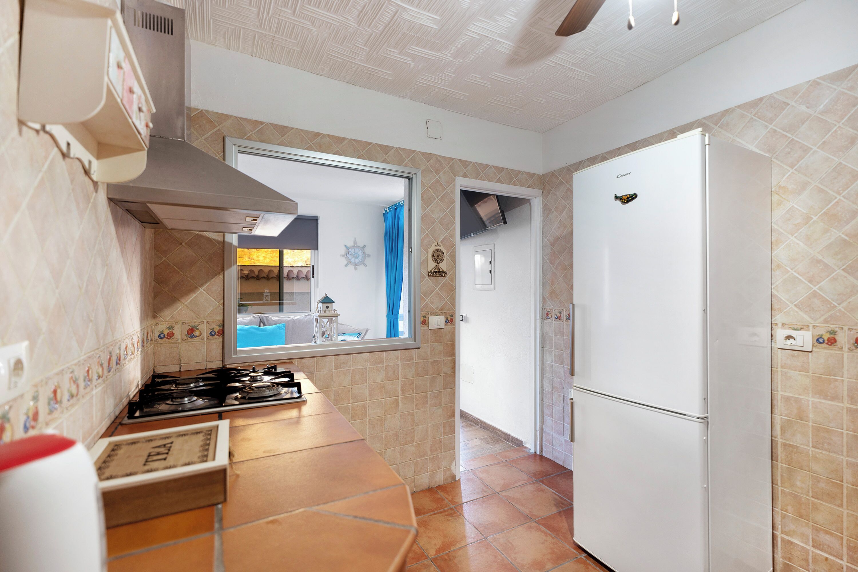 Frigorífico, microondas, horno y placa de cocina