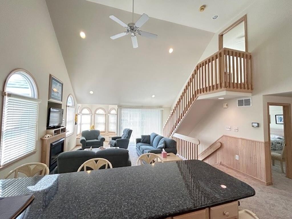 Télévision, cheminée, lecteur de DVD