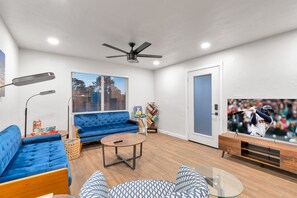 Smart TV, books, music library, stereo