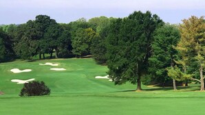 A golf course with sand bunkers and trees. - Excelsior at the Manor House (Clemmons)