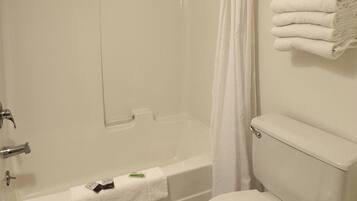 Une salle de bain moderne équipée d’une baignoire, d’une douche et de toilettes.