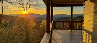 Enchanting mountain home with deck views, private hot tub, firepit, & fireplace