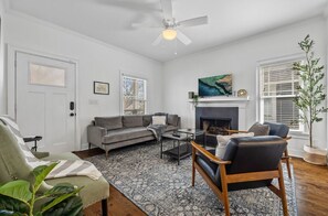 Smart TV, fireplace, computer monitors