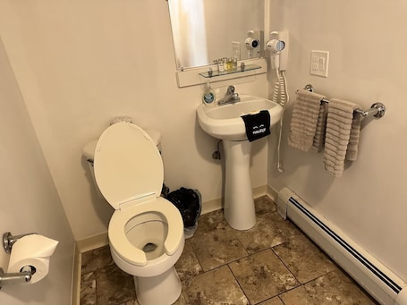 Een douche, handdoeken. Room 103 king bed .