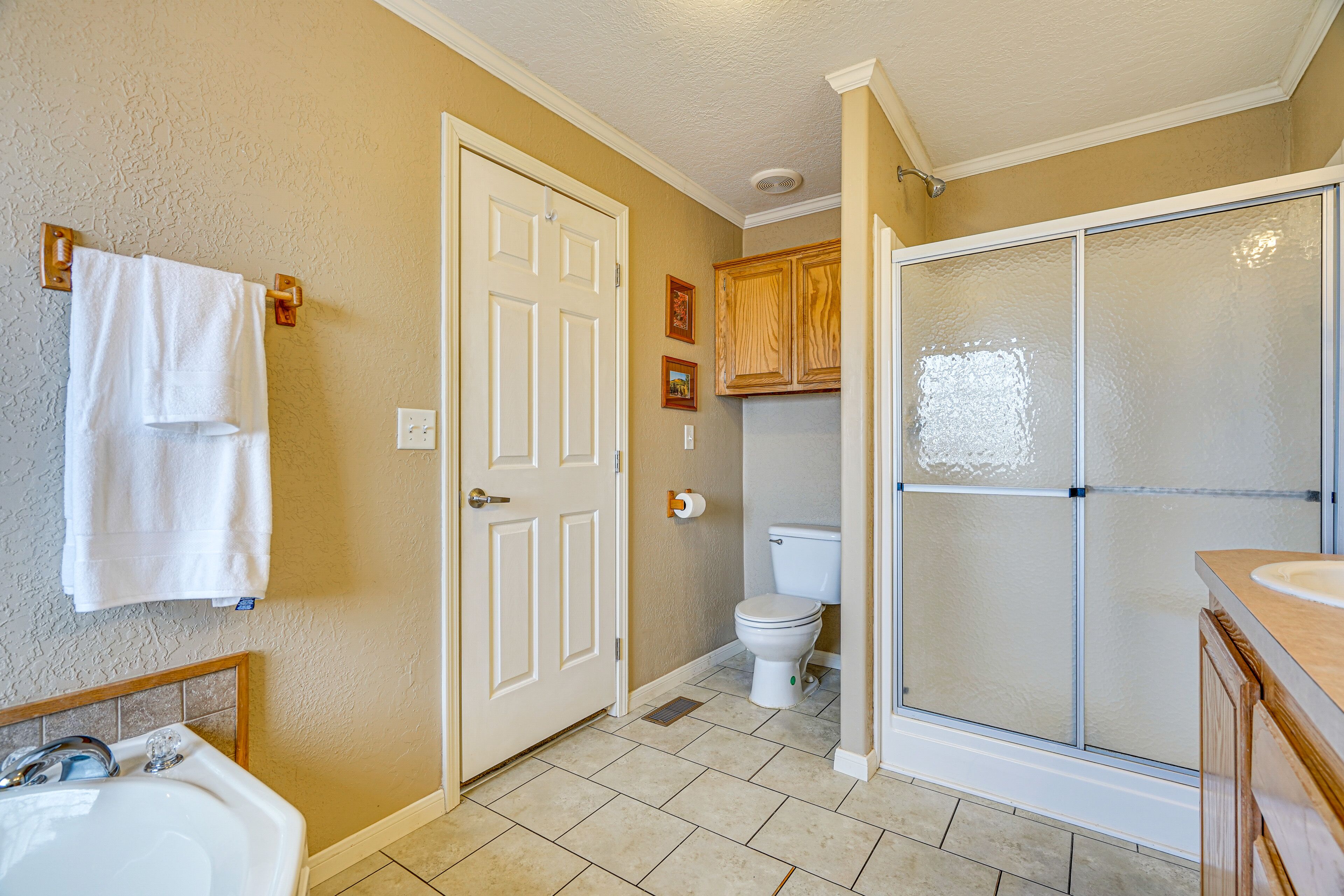 Hair dryer, towels, toilet paper