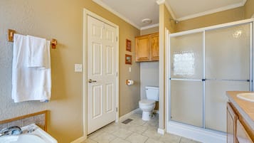 Hair dryer, towels, toilet paper