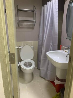 Shower, bidet, towels, soap