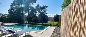 Golden hour retreat lagoon view villa with pool