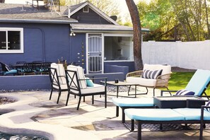 Terrace/patio - Art & Music-Inspired Getaway with Heated Pool + Lush Yard in Central Phx (Phoenix)