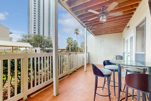 Outdoor dining - Waterfront community condo with on-site pool, water views, & private patio (Seabrook)