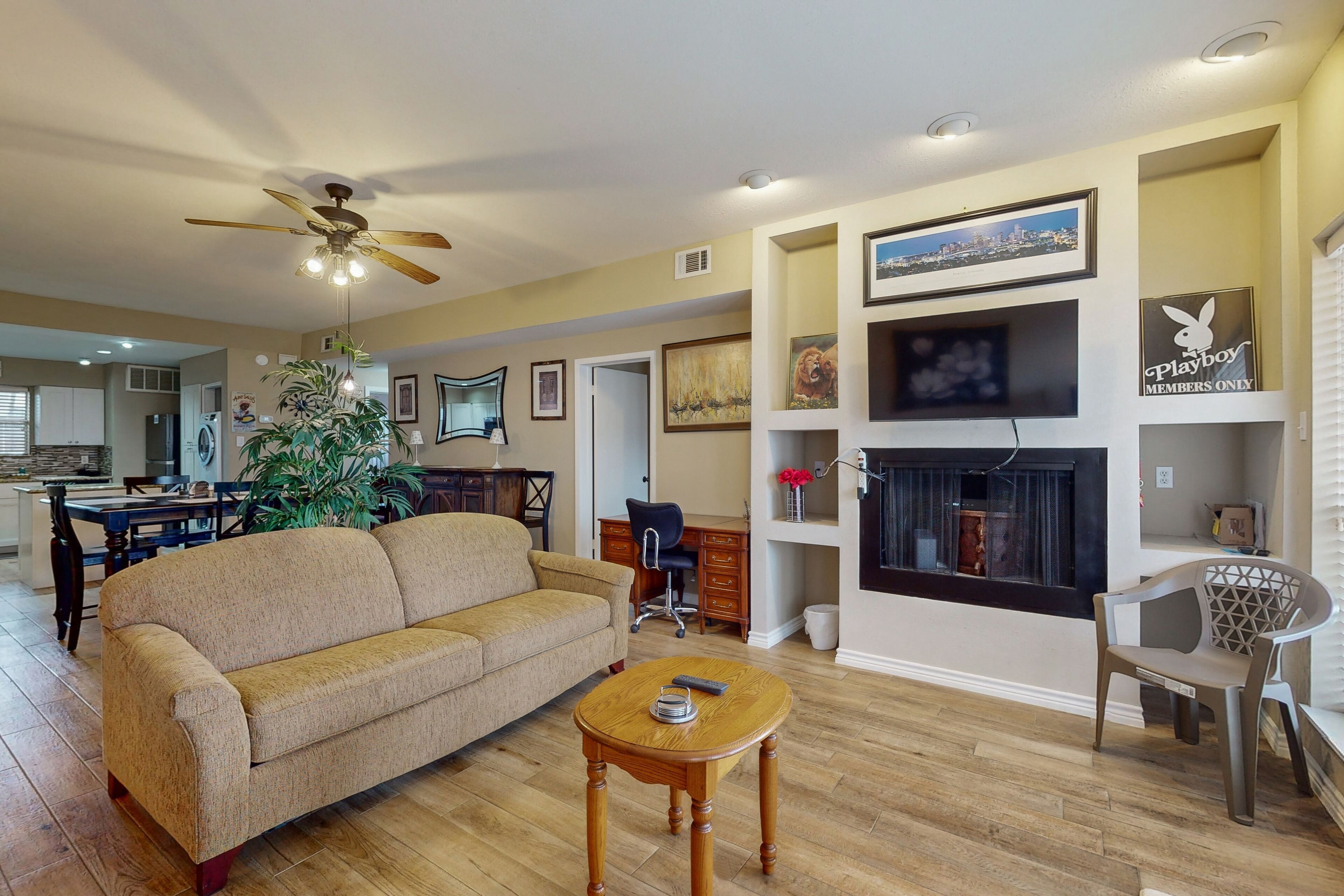 Waterfront community condo with on-site pool, water views, & private patio