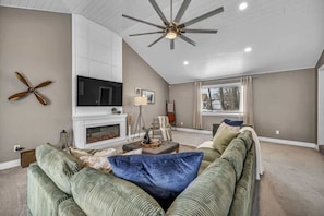 Smart TV, fireplace, foosball, offices