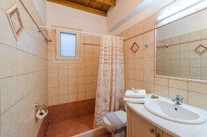 Shower, hair dryer, towels - Vacation Home "Maria's Village Two Bedroom House 5" with Sea View, Terrace & Wi-Fi (Paros)
