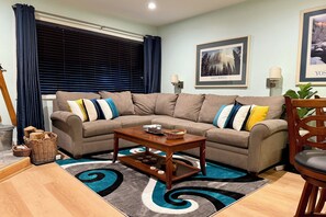 Smart TV, fireplace, video games, DVD player