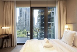 Desk, iron/ironing board, WiFi, bed sheets - NEW | 3BR Burj NYE Fireworks View | Pool (Dubai)