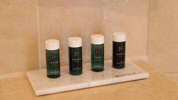 Rainfall showerhead, hair dryer, bathrobes, slippers