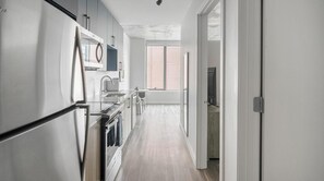 Fridge, dining tables