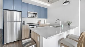 Fridge, dining tables