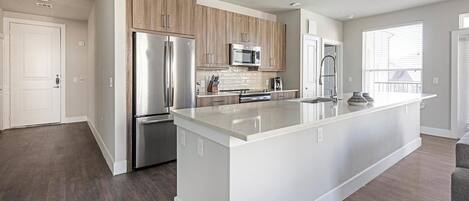 Fridge, dining tables