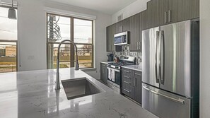 Fridge, dining tables