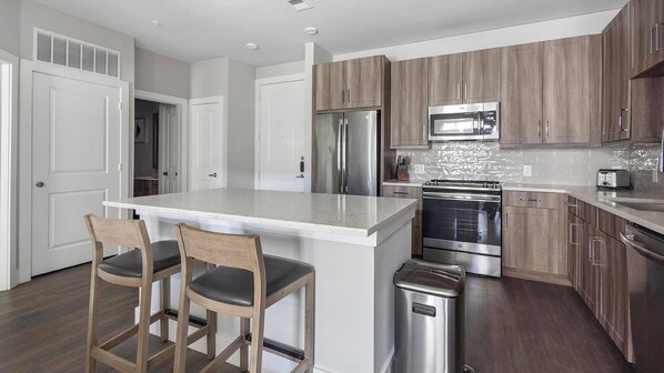 Fridge, dining tables