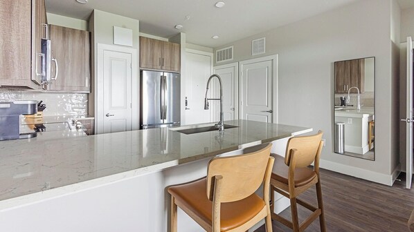 Fridge, dining tables