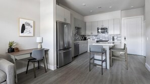 Fridge, dining tables - Landing | Chic 1BD, Clubhouse, Gym (Austin)