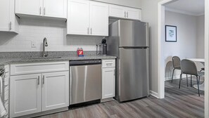 Fridge, dining tables