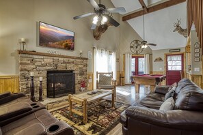 Télévision, cheminée, jeux vidéo