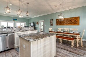 House, 4 Bedrooms | Private kitchen | Fridge, oven, coffee/tea maker, toaster - Goin' Coastal - 2703 Bienville 4 Bedroom Home by RedAwning (Dauphin Island)