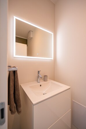 Douche, sèche-cheveux, serviettes fournies, papier toilette